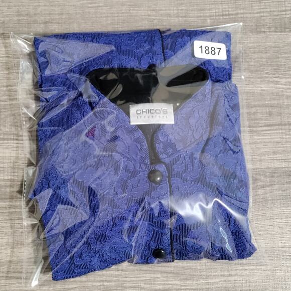 Chicos Travelers Size 0 (Small/4) Jacquard Button Up Blouse Jacket Blue Made USA - Picture 15 of 15